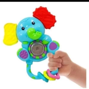 شخشيخة على شكل فيل للأطفال الرضع مع عضاضة سيليكون وموسيقى وإضاءة